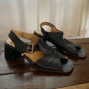 Vintage Franco Sarto Black Leather Heeled Sandals